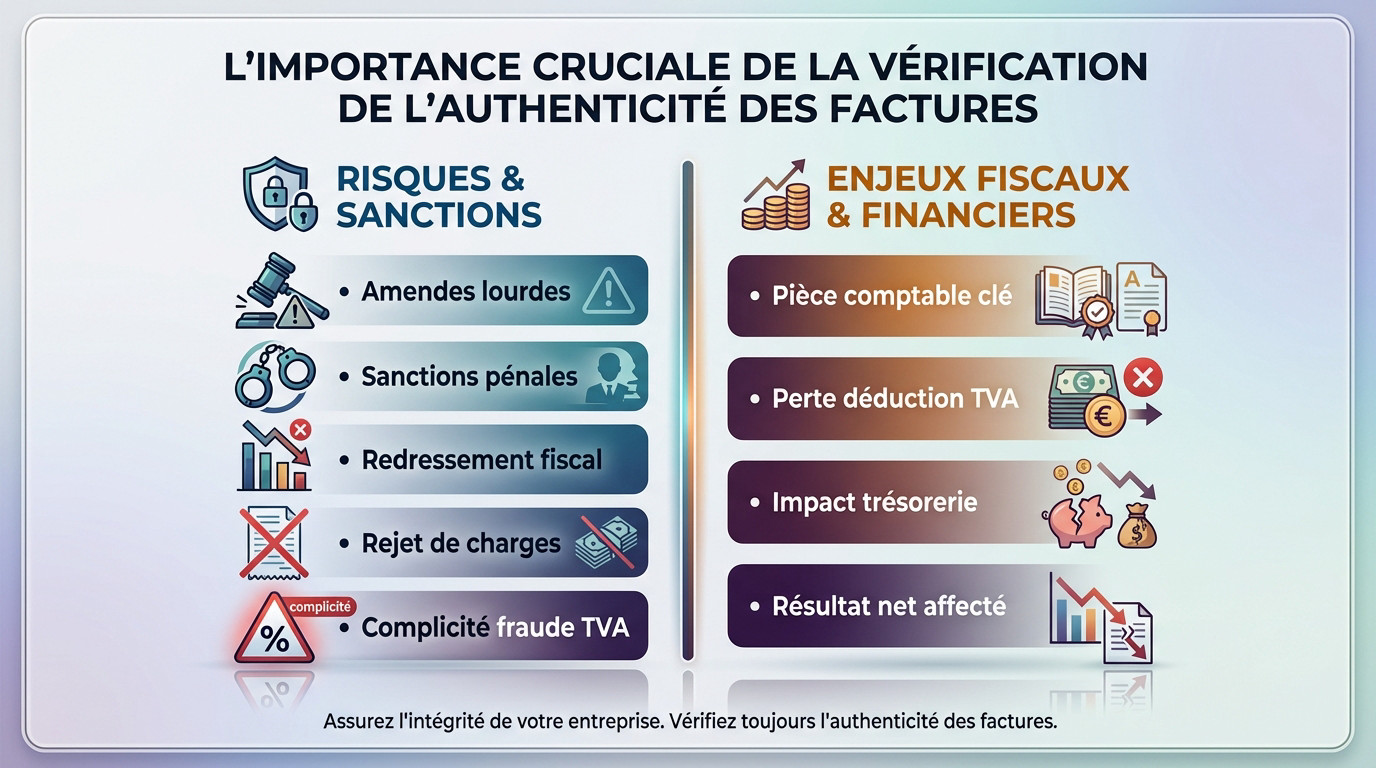 Illustration des risques financiers et pénaux liés à une facture non conforme ou frauduleuse