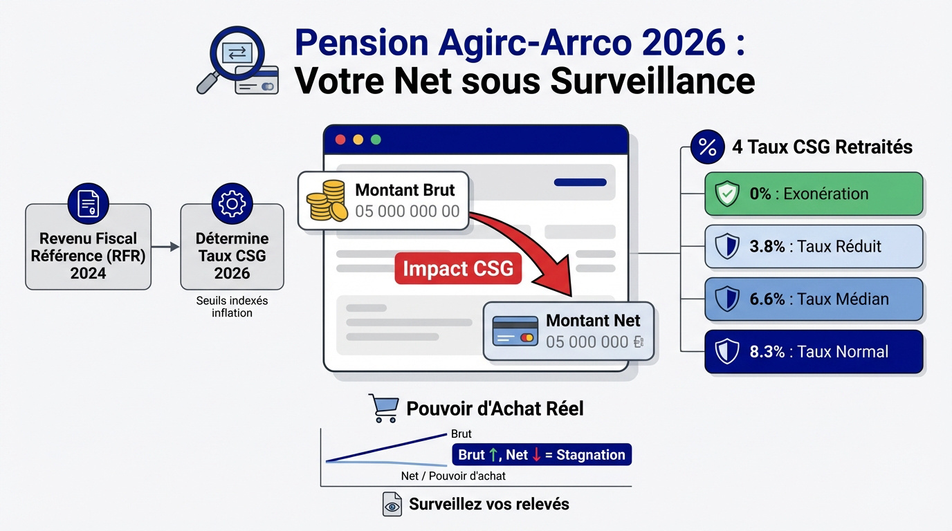 Analyse de l'évolution de la pension Agirc-Arrco 2026 et impact des prélèvements sociaux