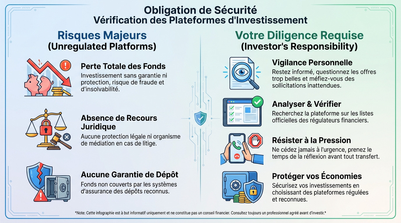 Vérification de la sécurité d'une plateforme d'investissement et analyse des risques financiers