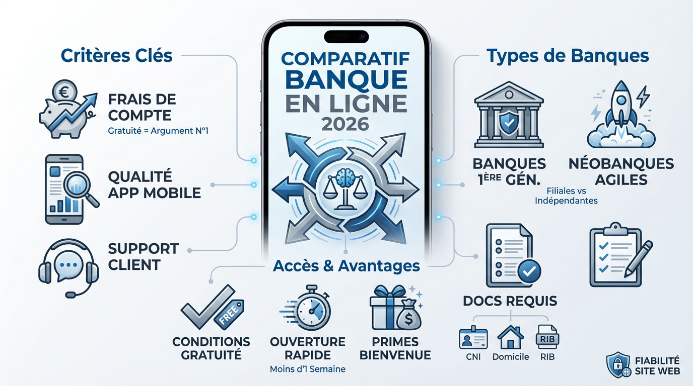 Infographie comparative des banques en ligne et néobanques pour 2026