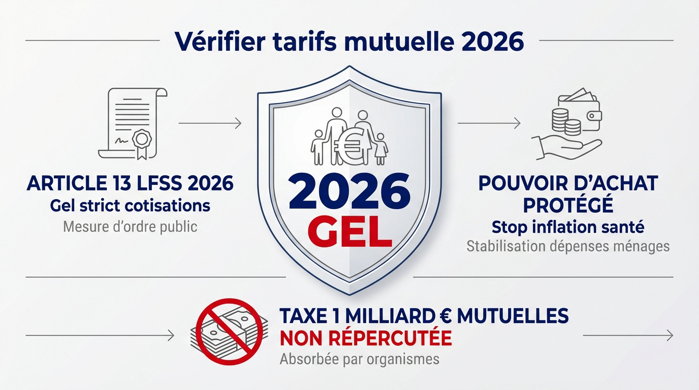 Illustration du gel des tarifs des mutuelles en 2026 pour protéger le pouvoir d'achat
